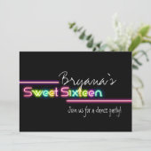 Typografie Sweet 16 Neon Glow Dance Party Uitnodig Kaart (Staand voorkant)