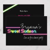 Typografie Sweet 16 Neon Glow Dance Party Uitnodig Kaart (Voorkant / Achterkant)