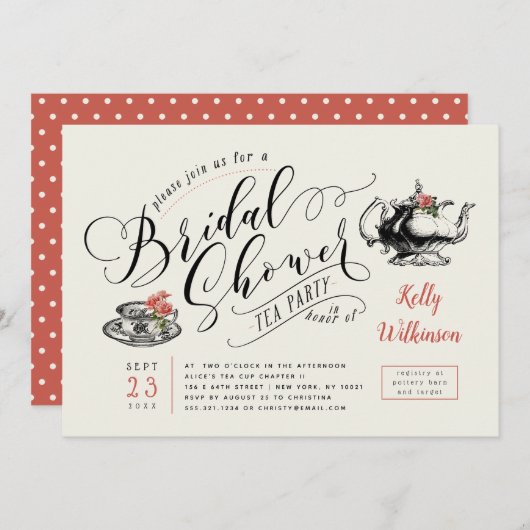  typografie | Tea van Cream Vrijgezellenfeest Kaart (Voorkant / Achterkant)