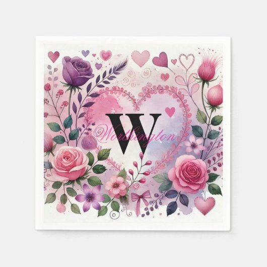 Typografie tekst bloemhart romantisch waterverf  servet (Voorkant)