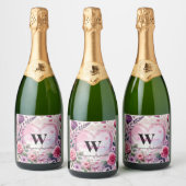 Typografie tekst bloemhart romantisch waterverf sparkling wijnetiket (Flessen)