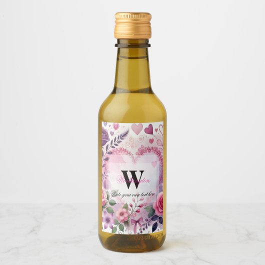 Typografie tekst bloemhart romantisch waterverf wijn etiket (Voorkant)