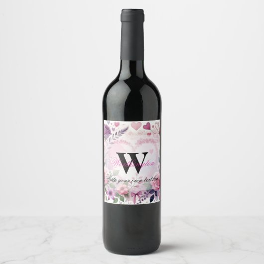 Typografie tekst bloemhart romantisch waterverf wijn etiket (Voorkant)