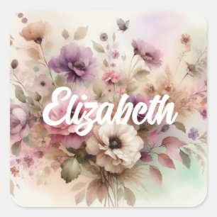 Typografie tekst Herfstbladeren en bloemen aquarel Vierkante Sticker