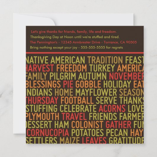 Typografie Thanksgiving Innodiging Kaart (Achterkant)