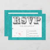 Typografie Turquoise en Pink Damask Wedding RSVP Kaartje (Voorkant / Achterkant)