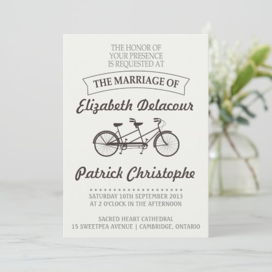  typografie Twin Bike Wedding Kaart (Staand voorkant)