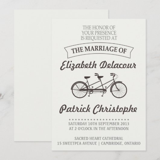  typografie Twin Bike Wedding Kaart (Voorkant / Achterkant)