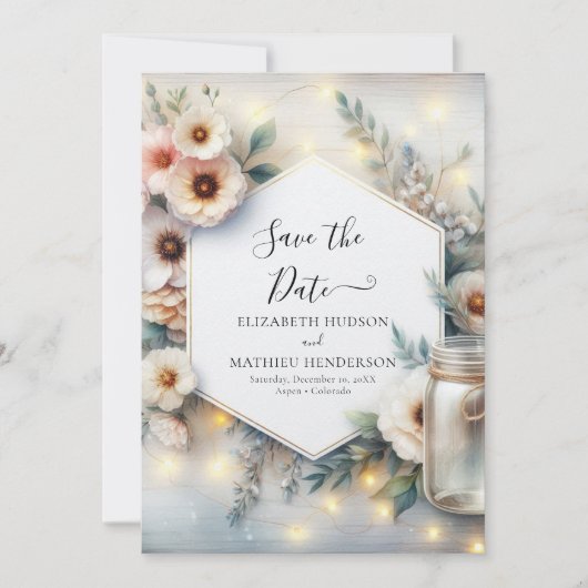 Typografie Unieke Mason Jar Wedding Save The Date (Voorkant)
