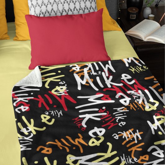 Typografie Urban Graffiti Naam allover zwart Fleece Deken