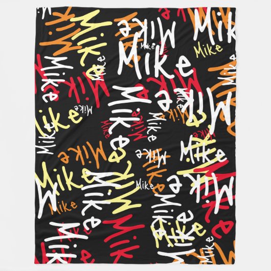 Typografie Urban Graffiti Naam allover zwart Fleece Deken (Voorkant)