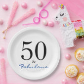 Typografie van 50 en Fabulous Blue Birthday Papieren Bordje (Feest)
