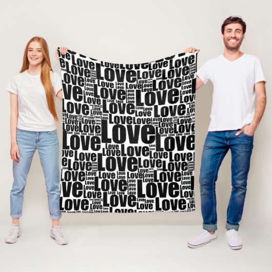 Typografie van Black & White Love Herhaal Pattern  Fleece Deken (In situ)