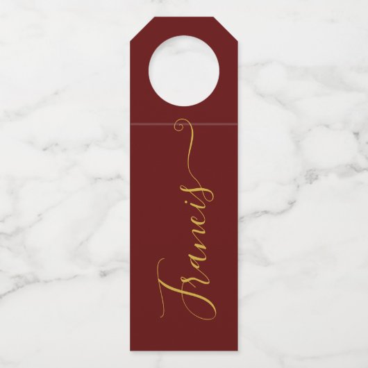 Typografie van Bourgogne en Gold Elegant Flessenhanger (Voorkant)