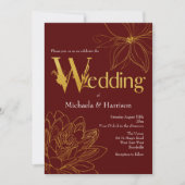 Typografie van Bourgogne en Gold Floral Wedding Kaart (Voorkant)
