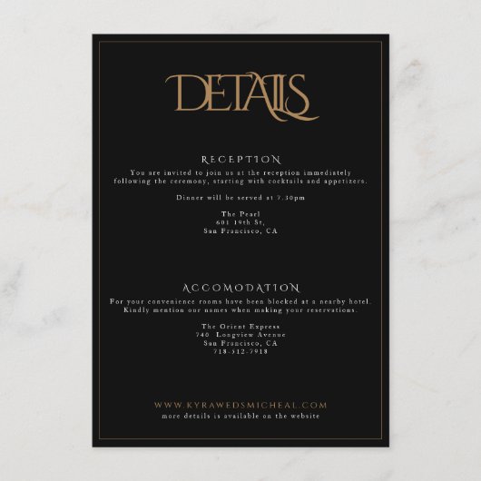 Typografie van Classy Black en Gold Monogram Informatiekaartje (Voorkant)