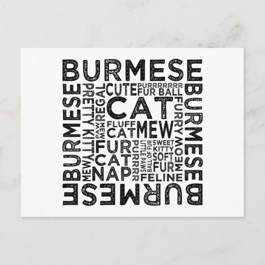 Typografie van de Birmese kat Briefkaart (Voorkant)