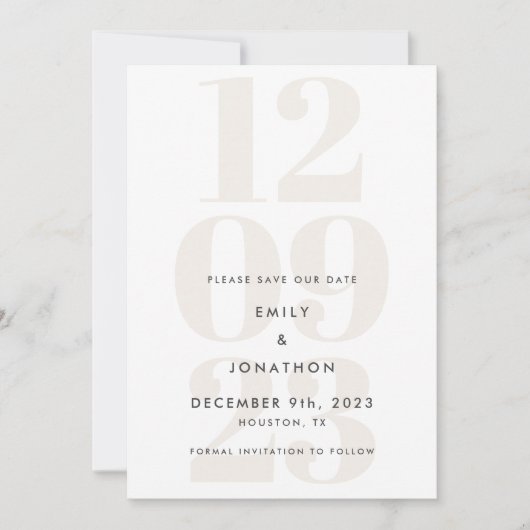 Typografie van de moderne grijze Cream Date Save The Date (Voorkant)