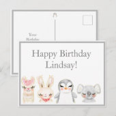 Typografie van de Waterverf Cute Animals Birthday Briefkaart (Voorkant / Achterkant)