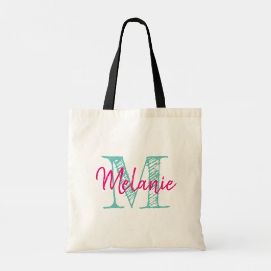  typografie van handschrift aangepast monogram tote bag (Achterkant)