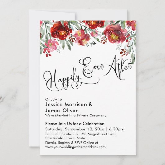 Typografie van Happily Ever After bordeauxrode blo Kaart (Voorkant)