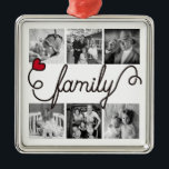 Typografie van het gezin Art Red Heart Instagram F Metalen Ornament<br><div class="desc">Creëer uw eigen "familie"-typografische kunst met dit ontwerp met een mooi modern script dat wordt geaccentueerd door een rood hart. Vervang de steekproeffoto's met uw voor een gepersonaliseerd cadeau. Het is een prachtig cadeau voor gezinshereniging, huwelijksfeest, moederdag, vaderdag, geboortedag en andere speciale gelegenheden. OPMERKING: De steekproeffoto's zijn in zwart-wit. Als...</div>