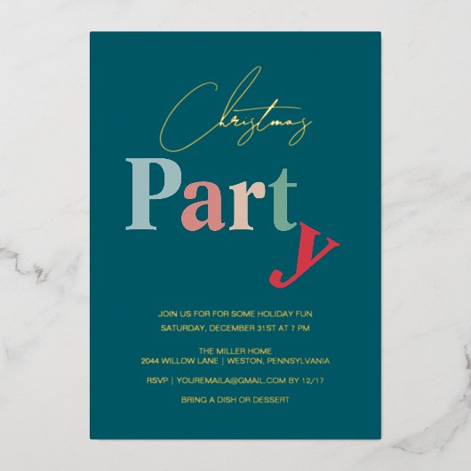 Typografie van het kerstfeest folie uitnodiging (Voorkant)