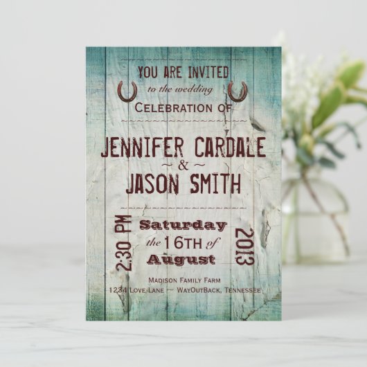 Typografie van het landschap Barn Wood Wedding Inv Kaart (Staand voorkant)