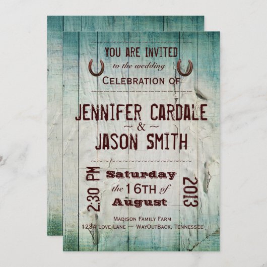 Typografie van het landschap Barn Wood Wedding Inv Kaart (Voorkant / Achterkant)