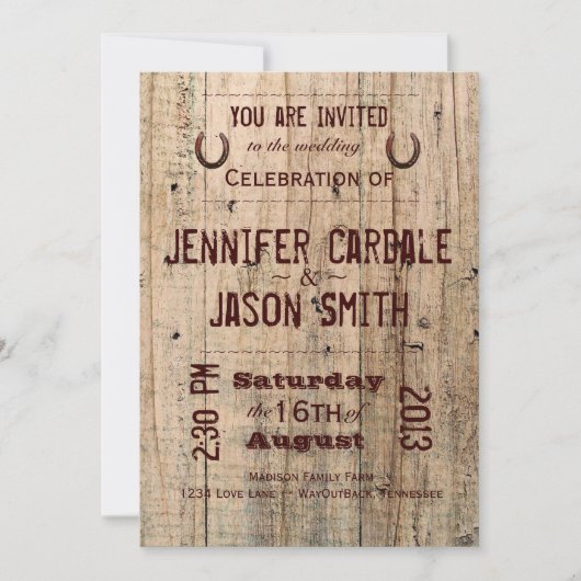 Typografie van het landschap Barn Wood Wedding Inv Kaart (Voorkant)