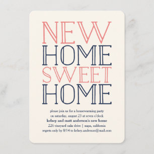 Typografie van Koraal en Navy Housewarming Party Kaart