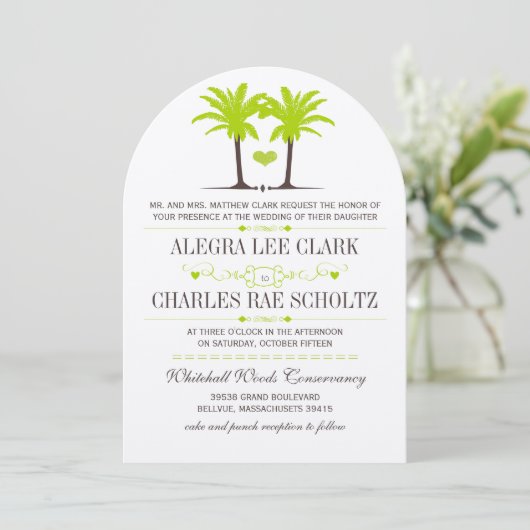 Typografie van Lime Green Beach Palm Destination Kaart (Staand voorkant)