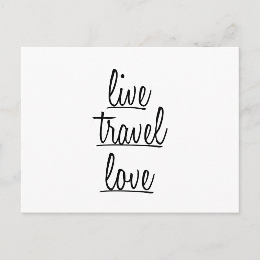 Typografie van "Live, Travel, Love" in Black Briefkaart (Voorkant)