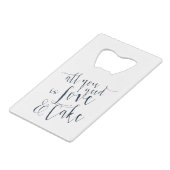 Typografie van Love and Cake Creditkaart Flessenopener (Voorkant Gekanteld)