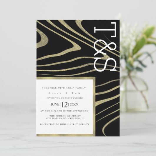 Typografie van marble Liquid Gold Agate Weddenscha Kaart (Staand voorkant)