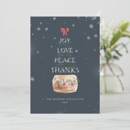 Typografie van Navy Silver Snow Overlay met kerstb Feestdagenkaart (Staand voorkant)