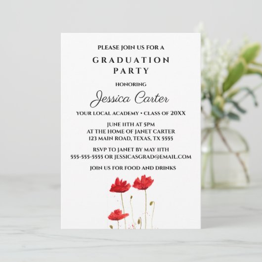 Typografie van Red Poppies Floral Gradual Party Kaart (Staand voorkant)