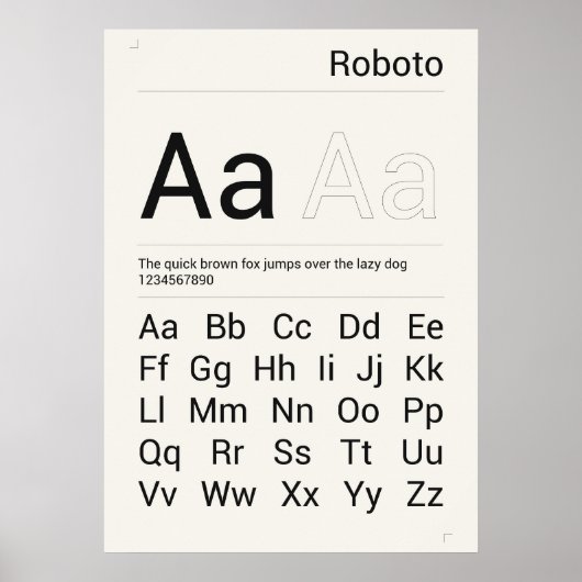 Typografie van Roboto Font Afdrukken Poster (Voorkant)