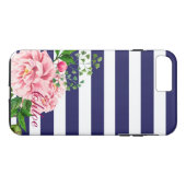 Typografie van rozen Navy & White Stripes Script Case-Mate iPhone Case (Achterkant (Horizontaal))
