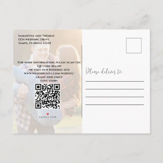 Typografie van 'Save the Date' foto QR-code script Aankondigingskaart (Achterkant)