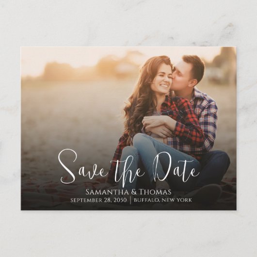 Typografie van 'Save the Date' foto QR-code script Aankondigingskaart (Voorkant)