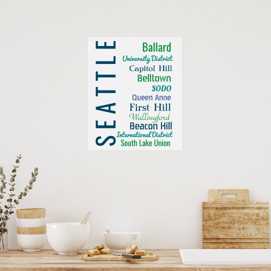 Typografie van Seattle Buren Poster (Keuken)