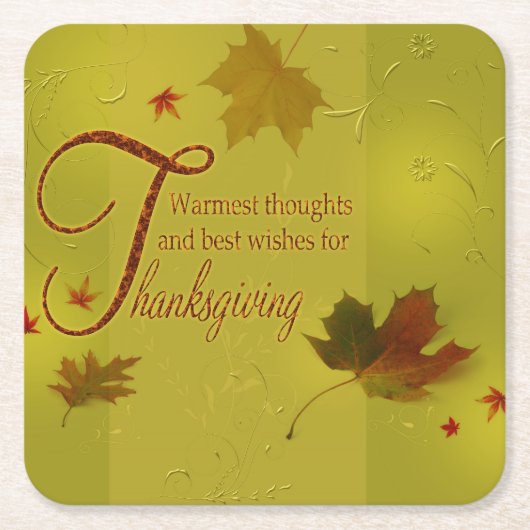 Typografie van Thanksgiving-wensen Bladeren Kartonnen Onderzetters (Voorkant)