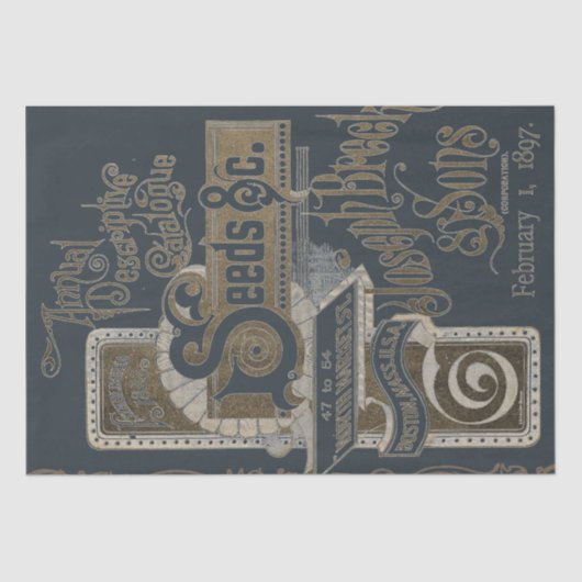 Typografie van zaadcatalogi ontkoppeld Navy Blue G Tissuepapier (Voorkant)