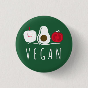 Typografie Vegan Veg Fruit Motifs White over groen Ronde Button 3,2 Cm