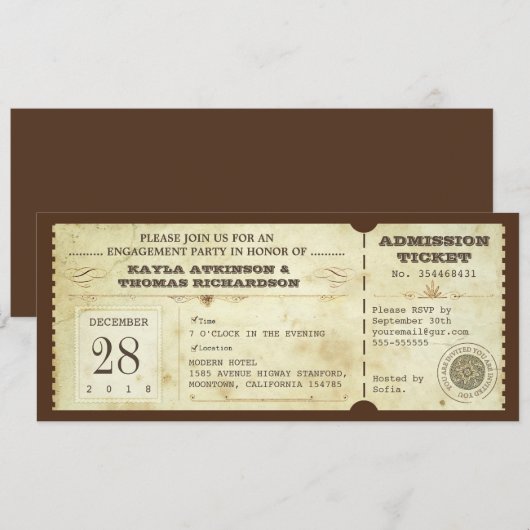  typografie verlovingsfeest tickets kaart (Voorkant / Achterkant)