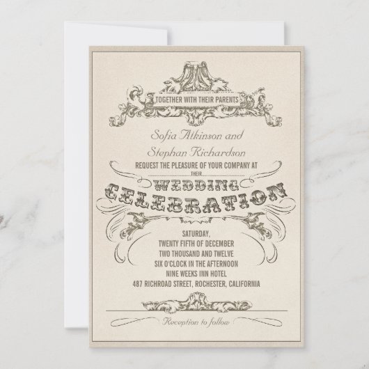  typografie verouderde ontwerp huwelijksuitnodigin kaart (Voorkant)