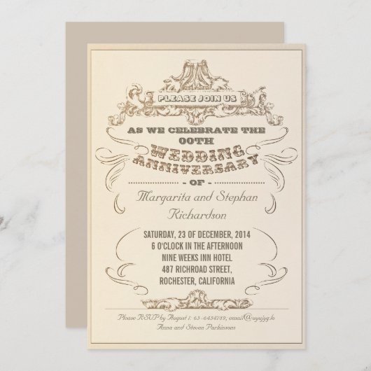  typografie verouderde verjaardagsuitnodigingen kaart (Voorkant / Achterkant)