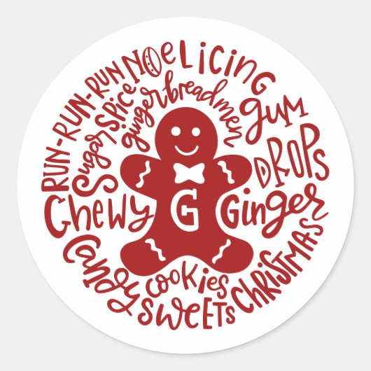 Typografie voor de kerstwinter van de gingerman Sn Ronde Sticker (Voorkant)