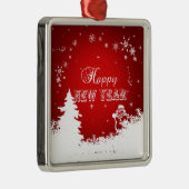 Typografie voor gelukkig nieuwjaar in rood en wit metalen ornament (Rechts)